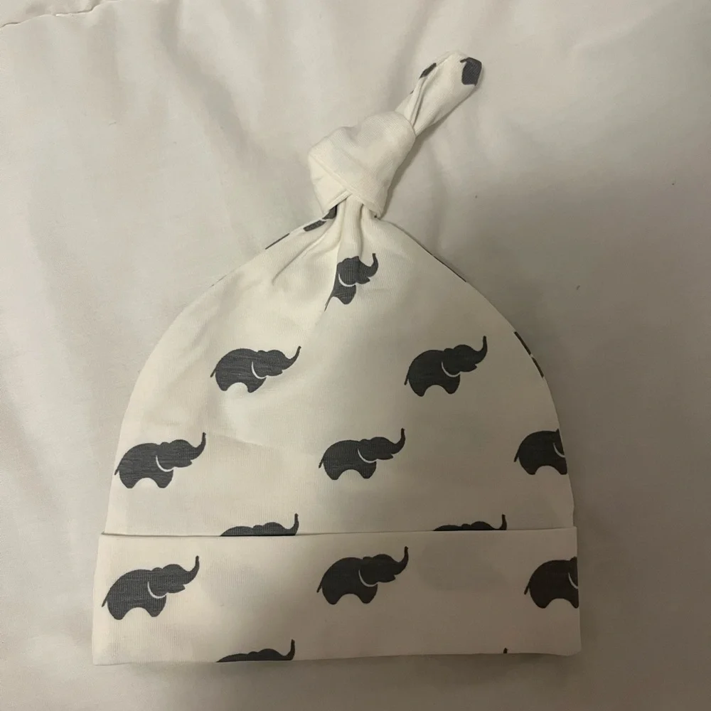 Monica & Andy Brand New Organic Baby Elephant Top Knot Hat Cap